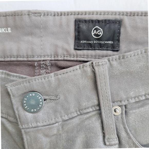 AG Farrah High Rise Skinny Jeans Silver Size 27 Leatherette Chrome-Cast Iron - Picture 5 of 13